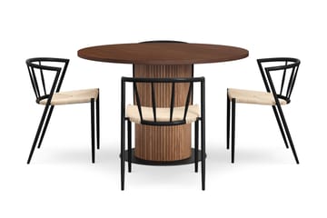 Noira Rundt Lite Spisebord Massiv Valnøtt 120 cm med 4 Winston Spisestoler - Brun / Beige / Metallben Svart - Møbler - Bord - Spisegruppe