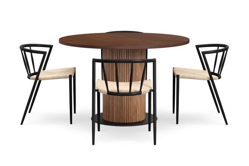 Noira Rundt Lite Spisebord Massiv Valnøtt 120 cm med 4 Winston Spisestoler - Brun / Beige / Metallben Svart - Møbler - Bord - Spisegruppe