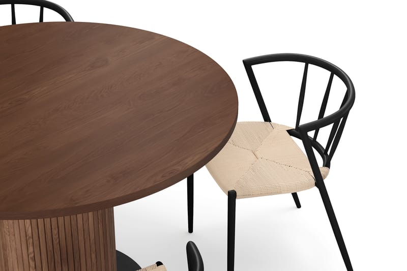 Noira Rundt Lite Spisebord Massiv Valnøtt 120 cm med 4 Winston Spisestoler - Brun / Beige / Metallben Svart - Møbler - Bord - Spisegruppe
