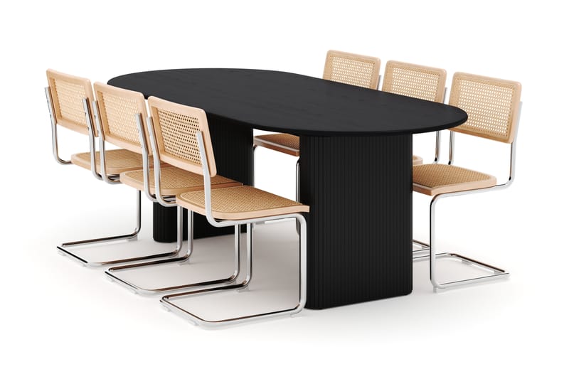 Noira Spisebord 220 cm Eik med 6 Build Spisestoler, Svart