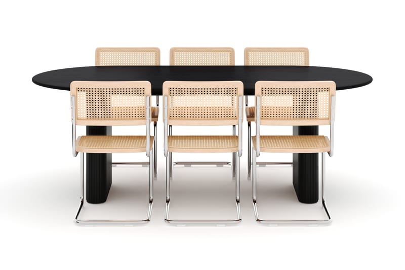 Noira Spisebord 220 cm Eik med 6 Build Spisestoler - Svart - Møbler - Bord - Spisegruppe