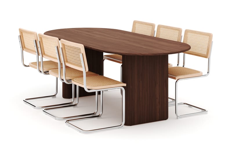 Noira Spisebord 220 cm Valnøtt med 6 Build Spisestoler, Brun