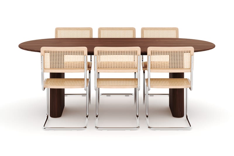 Noira Spisebord 220 cm Valnøtt med 6 Build Spisestoler - Brun - Møbler - Bord - Spisegruppe