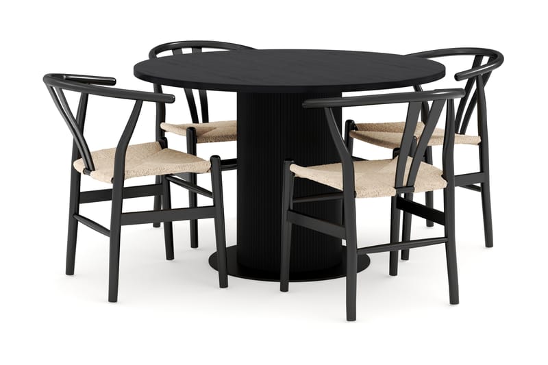 Noira Spisegruppe 120 cm Eik Rundt med 4 Dastoori Spisestoler - Svart - Møbler - Bord - Spisegruppe