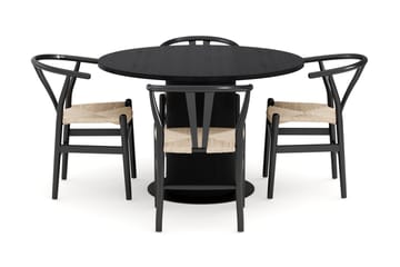 Noira Spisegruppe 120 cm Eik Rundt med 4 Dastoori Spisestoler - Svart - Møbler - Bord - Spisegruppe