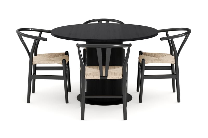 Noira Spisegruppe 120 cm Eik Rundt med 4 Dastoori Spisestoler - Svart - Møbler - Bord - Spisegruppe