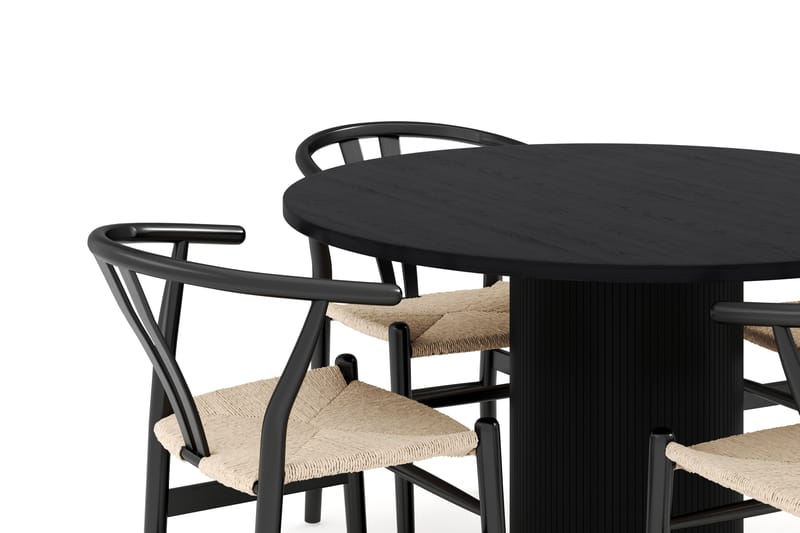 Noira Spisegruppe 120 cm Eik Rundt med 4 Dastoori Spisestoler - Svart - Møbler - Bord - Spisegruppe
