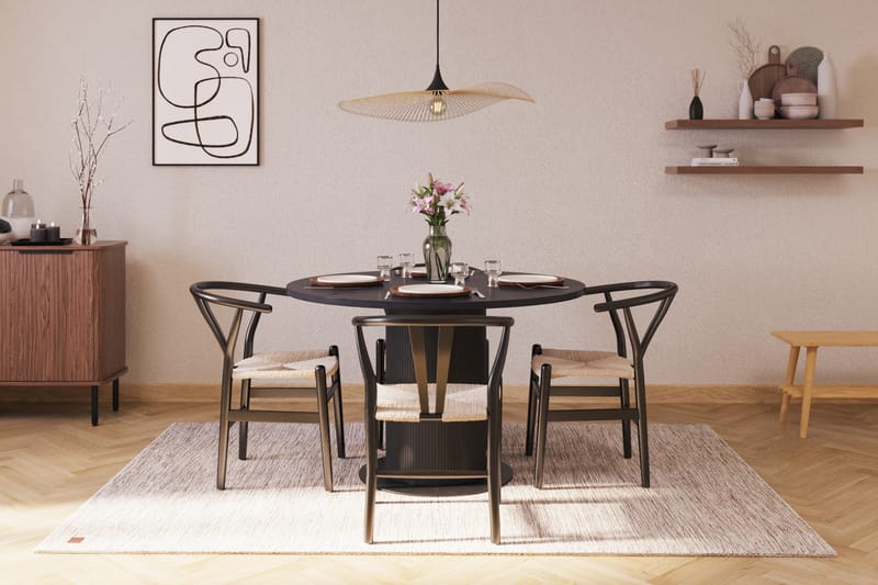 Noira Spisegruppe 120 cm Eik Rundt med 4 Dastoori Spisestoler - Svart - Møbler - Bord - Spisegruppe