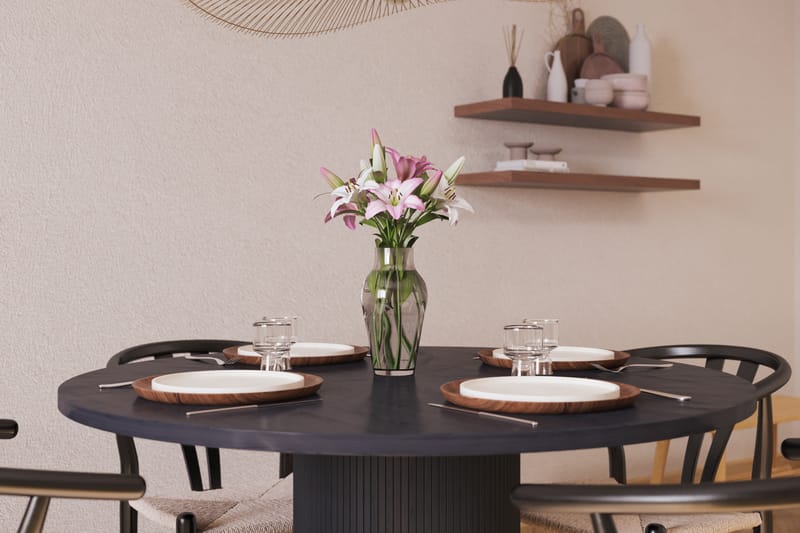 Noira Spisegruppe 120 cm Eik Rundt med 4 Dastoori Spisestoler - Svart - Møbler - Bord - Spisegruppe