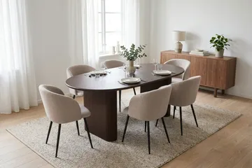 Noira Spisegruppe 160-220 cm uttrekkbar med 6 Greya Spisestoler - Røkt eik - Møbler - Bord - Spisegruppe