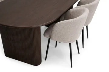 Noira Spisegruppe 160-220 cm uttrekkbar med 6 Greya Spisestoler - Røkt eik - Møbler - Bord - Spisegruppe