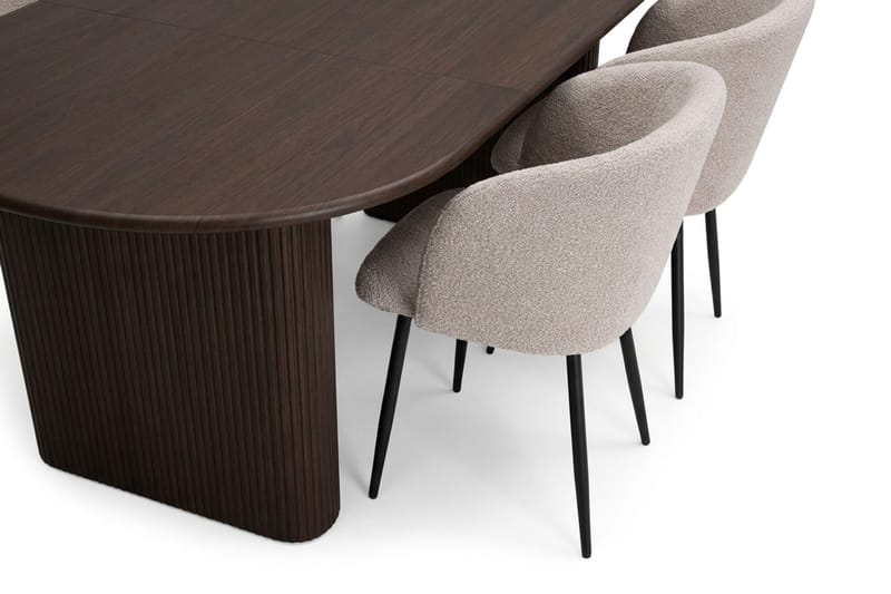 Noira Spisegruppe 160-220 cm uttrekkbar med 6 Greya Spisestoler - Røkt eik - Møbler - Bord - Spisegruppe