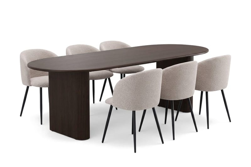 Noira Spisegruppe 160-220 cm uttrekkbar med 6 Greya Spisestoler - Røkt eik - Møbler - Bord - Spisegruppe
