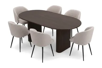 Noira Spisegruppe 160-220 cm uttrekkbar med 6 Greya Spisestoler - Røkt eik - Møbler - Bord - Spisegruppe