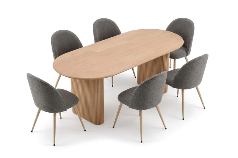 Noira Spisegruppe 160-220 cm uttrekkbar med 6 Nibe Plus Spisestoler - Eik - Møbler - Bord - Spisegruppe