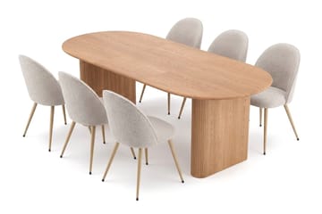 Noira Spisegruppe 160-220 cm uttrekkbar med 6 Nibe Plus Spisestoler - Eik - Møbler - Bord - Spisegruppe