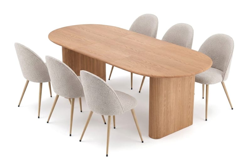 Noira Spisegruppe 160-220 cm uttrekkbar med 6 Nibe Plus Spisestoler - Eik - Møbler - Bord - Spisegruppe
