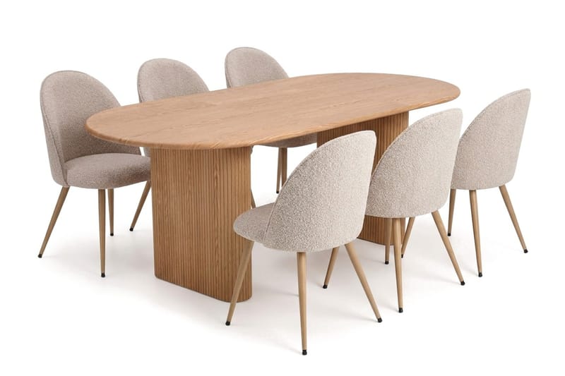 Noira Spisegruppe 160-220 cm uttrekkbar med 6 Nibe Plus Spisestoler, Eik