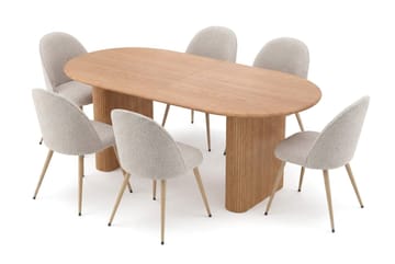 Noira Spisegruppe 160-220 cm uttrekkbar med 6 Nibe Plus Spisestoler - Eik - Møbler - Bord - Spisegruppe