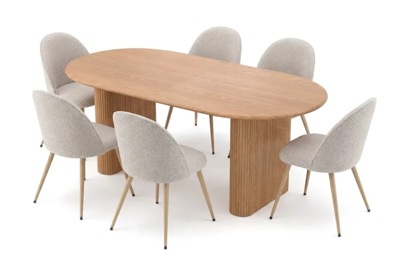 Noira Spisegruppe 160-220 cm uttrekkbar med 6 Nibe Plus Spisestoler - Eik - Møbler - Bord - Spisegruppe