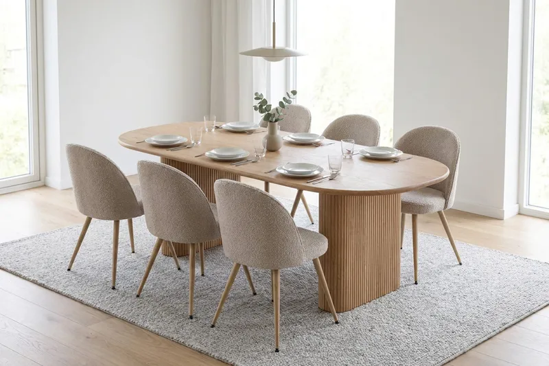 Noira Spisegruppe 160-220 cm uttrekkbar med 6 Nibe Plus Spisestoler - Eik - Møbler - Bord - Spisegruppe