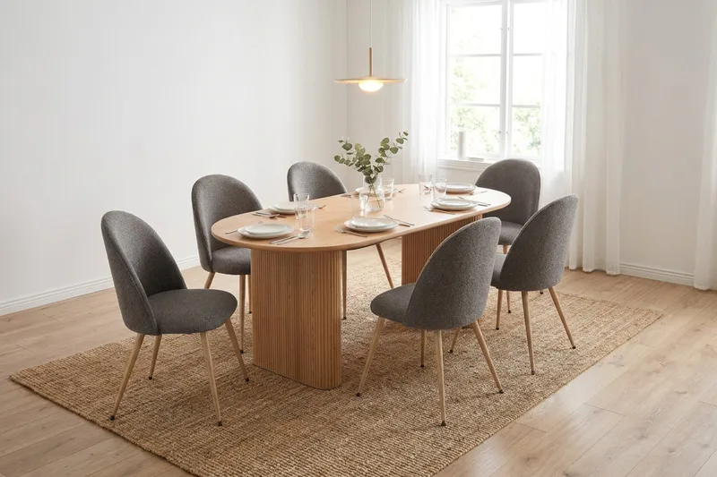 Noira Spisegruppe 160-220 cm uttrekkbar med 6 Nibe Plus Spisestoler - Eik - Møbler - Bord - Spisegruppe