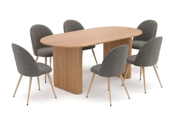 Noira Spisegruppe 160-220 cm uttrekkbar med 6 Nibe Plus Spisestoler - Eik - Møbler - Bord - Spisegruppe