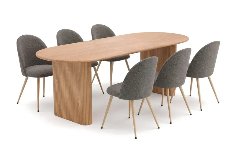 Noira Spisegruppe 160-220 cm uttrekkbar med 6 Nibe Plus Spisestoler, Eik