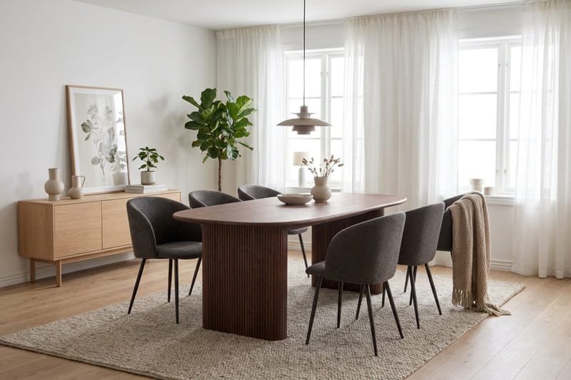 Noira Spisegruppe 180 cm rektangulær med 6 Greya Spisestoler - Valnøtt - Møbler - Bord - Spisegruppe