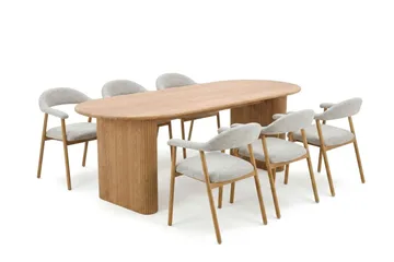 Noira spisegruppe 180 cm rektangulært i eik med 6 Ronja spisestoler - Sand/eik - Møbler - Bord - Spisegruppe