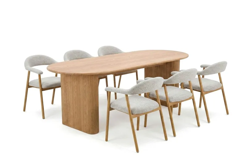 Noira spisegruppe 180 cm rektangulært i eik med 6 Ronja spisestoler - Sand/eik - Møbler - Bord - Spisegruppe