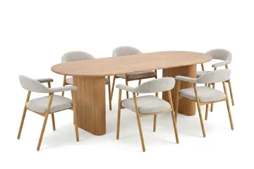 Noira spisegruppe 220–320 cm uttrekkbar i eik med 6 Ronja spisestoler - Sand/eik - Møbler - Bord - Spisegruppe