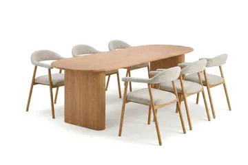 Noira spisegruppe 220–320 cm uttrekkbar i eik med 6 Ronja spisestoler - Sand/eik - Møbler - Bord - Spisegruppe