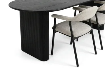 Noira spisegruppe 220-320 cm uttrekkbar i svart med 6 Ronja spisestoler - Svartlasert eik - Møbler - Bord - Spisegruppe
