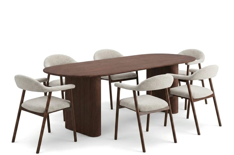 Noira spisegruppe 220-320 cm uttrekkbar i valnøtt med 6 Ronja spisestoler - Valnøtt - Møbler - Bord - Spisegruppe