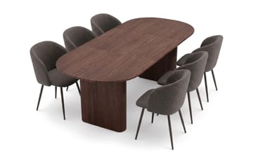 Noira Spisegruppe 220-320 cm uttrekkbar med 6 Greya Spisestoler - Valnøtt - Møbler - Bord - Spisegruppe