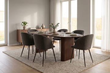 Noira Spisegruppe 220-320 cm uttrekkbar med 6 Greya Spisestoler - Valnøtt - Møbler - Bord - Spisegruppe