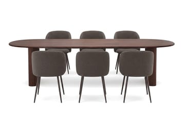Noira Spisegruppe 220-320 cm uttrekkbar med 6 Greya Spisestoler - Valnøtt - Møbler - Bord - Spisegruppe