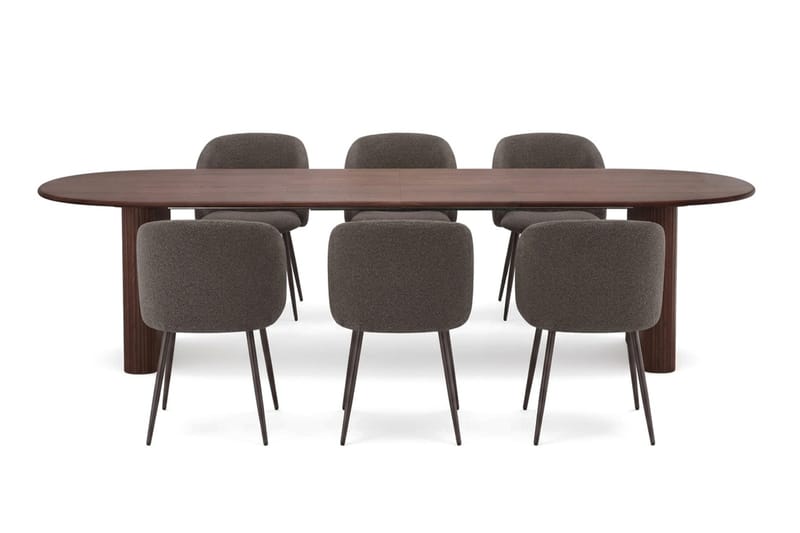 Noira Spisegruppe 220-320 cm uttrekkbar med 6 Greya Spisestoler - Valnøtt - Møbler - Bord - Spisegruppe