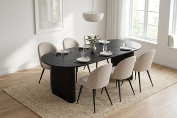 Noira Spisegruppe 220-320 cm uttrekkbar med 6 Nibe Plus Spisestoler - Svartlasert eik - Møbler - Bord - Spisegruppe