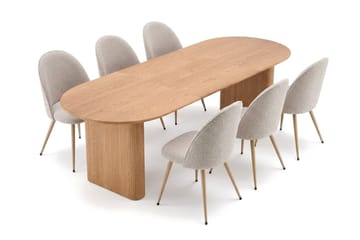 Noira Spisegruppe 220-320 cm uttrekkbar med 6 Nibe Plus Spisestoler - Eik - Møbler - Bord - Spisegruppe