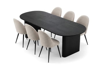 Noira Spisegruppe 220-320 cm uttrekkbar med 6 Nibe Plus Spisestoler - Svartlasert eik - Møbler - Bord - Spisegruppe