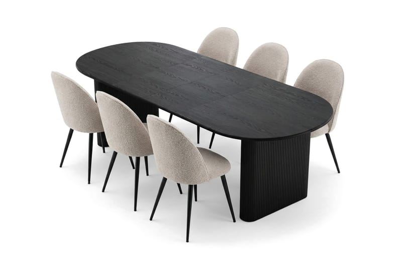 Noira Spisegruppe 220-320 cm uttrekkbar med 6 Nibe Plus Spisestoler - Svartlasert eik - Møbler - Bord - Spisegruppe