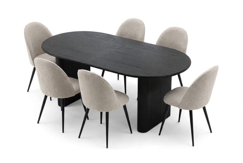 Noira Spisegruppe 220-320 cm uttrekkbar med 6 Nibe Plus Spisestoler - Svartlasert eik - Møbler - Bord - Spisegruppe