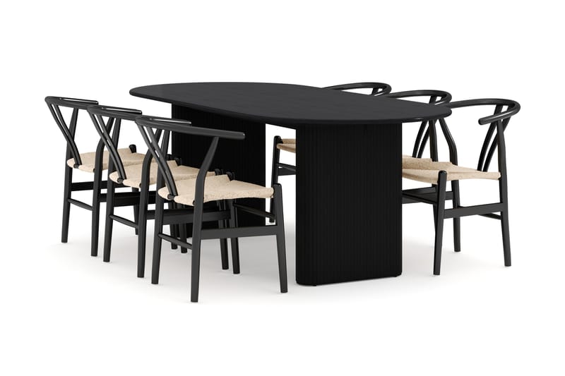 Noira Spisegruppe 220 cm Eik med 6 Dastoori Spisestoler - Svart - Møbler - Bord - Spisegruppe