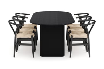 Noira Spisegruppe 220 cm Eik med 6 Dastoori Spisestoler - Svart - Møbler - Bord - Spisegruppe