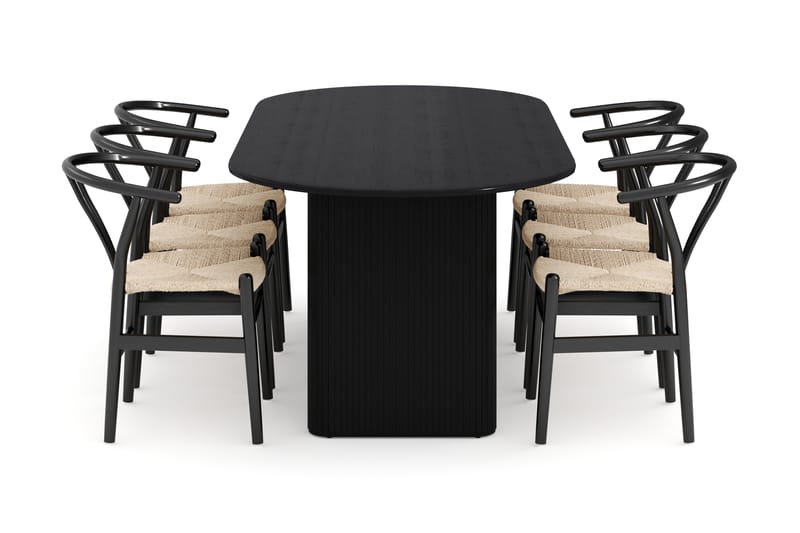 Noira Spisegruppe 220 cm Eik med 6 Dastoori Spisestoler - Svart - Møbler - Bord - Spisegruppe