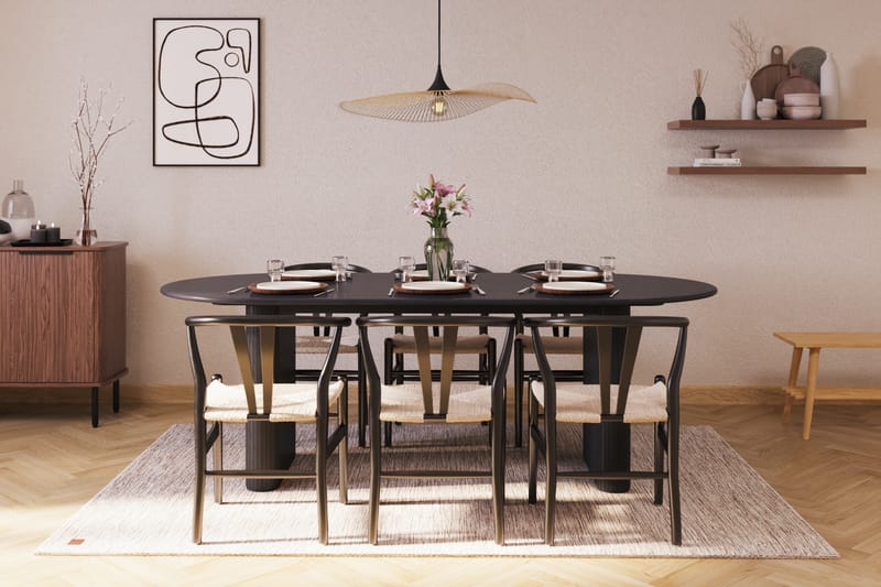 Noira Spisegruppe 220 cm Eik med 6 Dastoori Spisestoler - Svart - Møbler - Bord - Spisegruppe