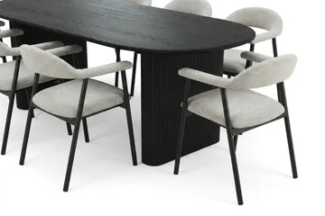 Noira spisegruppe 220 cm rektangulær i svart med 6 Ronja spisestoler - Beige/svart - Møbler - Bord - Spisegruppe