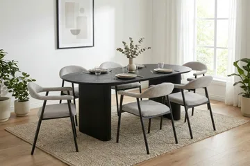Noira spisegruppe 220 cm rektangulær i svart med 6 Ronja spisestoler - Beige/svart - Møbler - Bord - Spisegruppe